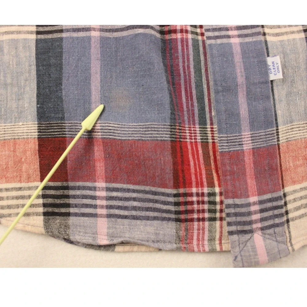 Polo Ralph Lauren Plaid Shirt Mens Large‎ Linen Cotton Button Up Red Blue